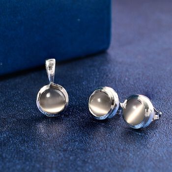 2er Set - Srilankan Ebony Mondstein Anh&auml;nger und Ohrringe, 925 Silber rhodiniert (Doublet) ca. 4.50 ct