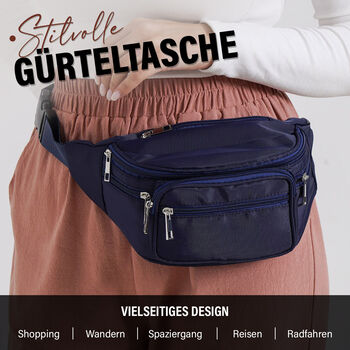 Nylon-G&uuml;rteltasche mit RFID-Schutz, 37x10x13,5cm, Marineblau