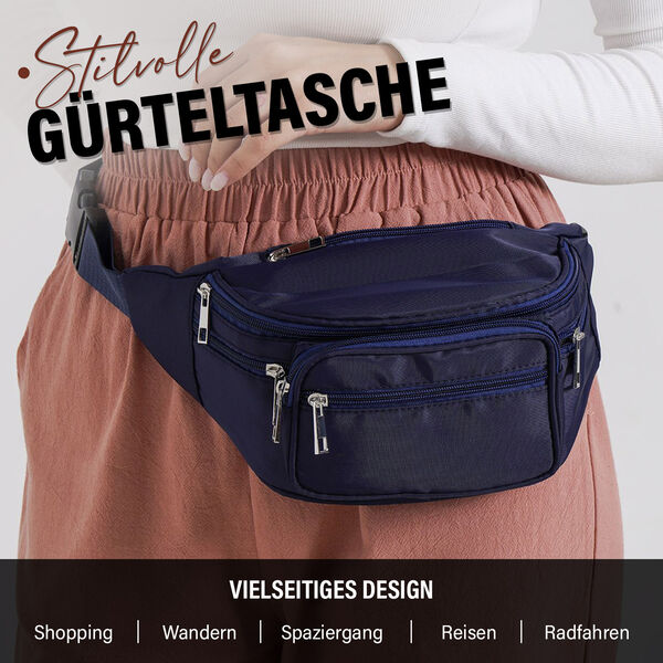 Nylon-G&uuml;rteltasche mit RFID-Schutz, 37x10x13,5cm, Marineblau image number 2