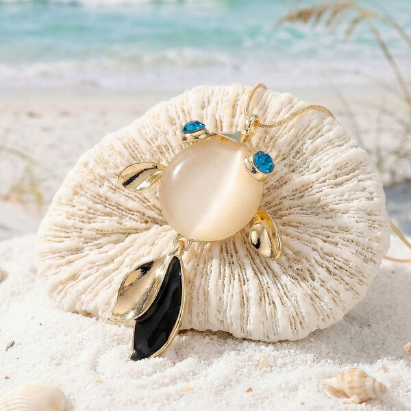 Erstellt wei&szlig;es Katzenaugen, Blau Kristall Schmuckset ca. 63.5 cm + 5 cm Exttender, Legierung emailliert, Legierung Gelb image number 2