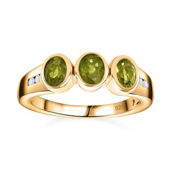 AA Nat&uuml;rlicher, italienischer Vesuvianit, Wei&szlig;er Zirkon Ring, 925 Silber Gelbgold Vermeil, (Gr&ouml;&szlig;e 20.00), ca. 1.45 ct