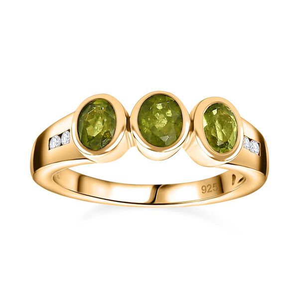 AA Natürlicher, italienischer Vesuvianit, Weißer Zirkon Ring, 925 Silber Gelbgold Vermeil, (Größe 20.00), ca. 1.45 ct image number 4