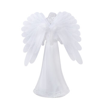 Glasfaser Schutzengel mit Buch und warmer LED Beleuchtung, 3xAAA Batterie (nicht inkl.) Gr&ouml;&szlig;e 12x9,5x22 cm, Wei&szlig;