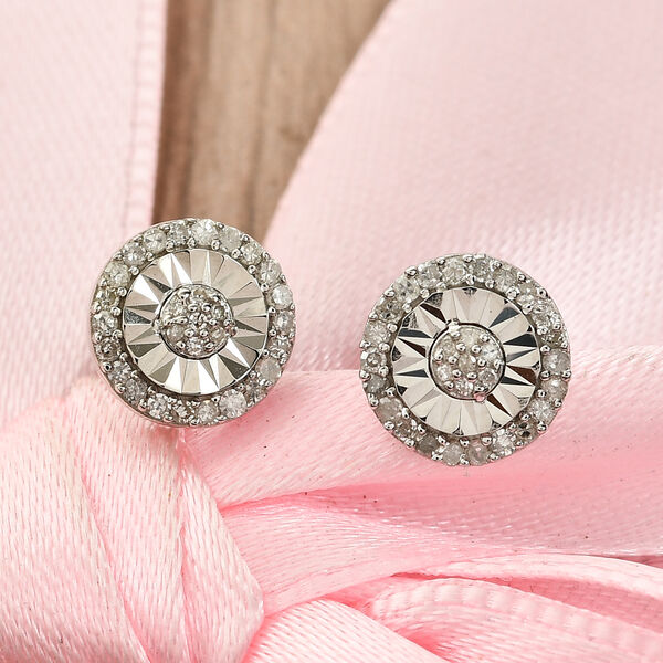 Diamant Halo-Ohrstecker in Silber image number 2