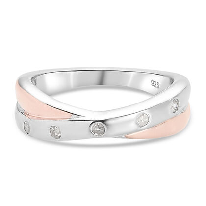 Diamant Ring 925 Silber Bicolor (Größe 17.00) ca. 0,10 ct