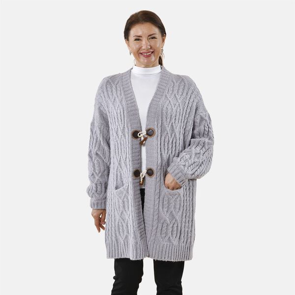 Lange Strickjacke mit Schlaufe, Grau image number 5