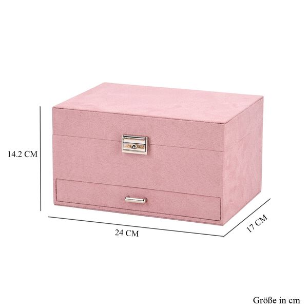 4-lagige Schmuckbox aus Samt mit 10 Silberputztüchern, 23,8×17×14,2 cm, Rosa image number 11