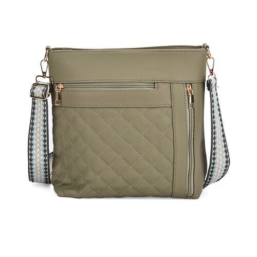 Crossbody-Tasche mit Steppmuster und Schultergurt, 3 Reißverschlussfächer, 21x13x7,5cm, Grün image number 0