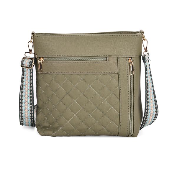 Crossbody-Tasche mit Steppmuster und Schultergurt, 3 Rei&szlig;verschlussf&auml;cher, 21x13x7,5cm, Gr&uuml;n