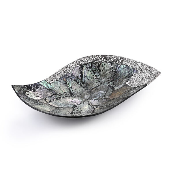 D'Joy Royal Bali- Abalone Muschel blattf&ouml;rmige Dekoschale, 925 Silber, 23x16x4cm
