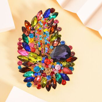 Mehrfarbiger Blatt Kristall Brosche,  Antikes Gold
