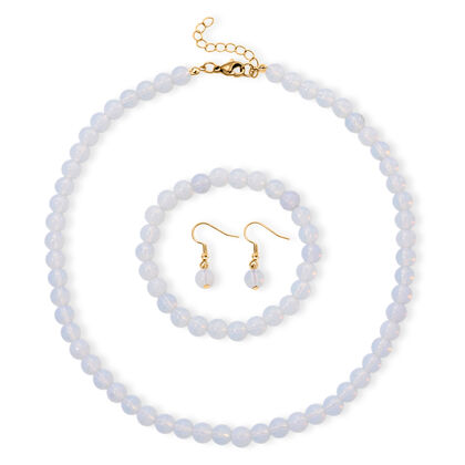 3er Set - Opalite Halskette, Armband und Ohrringe, 316L Edelstahl, Goldfarben, ca. 323.50 ct