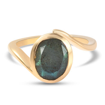 Labradorit Bypass-Ring, 925 Silber vergoldet (Gr&ouml;&szlig;e 18.00) ca. 2,53 ct