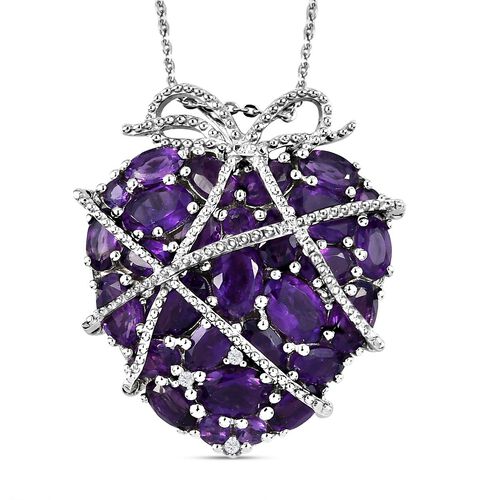 GP Amore Kollektion - Afrikanischer Amethyst, Zirkon und Kanchanaburi blauer Saphir-Herz-Anhänger mit Kette in Silber image number 0