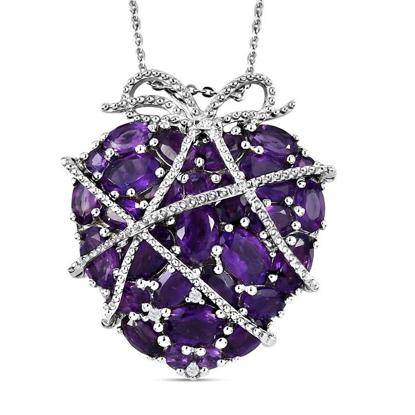 GP Amore Kollektion - Afrikanischer Amethyst, Zirkon und Kanchanaburi blauer Saphir-Herz-Anh&auml;nger mit Kette in Silber