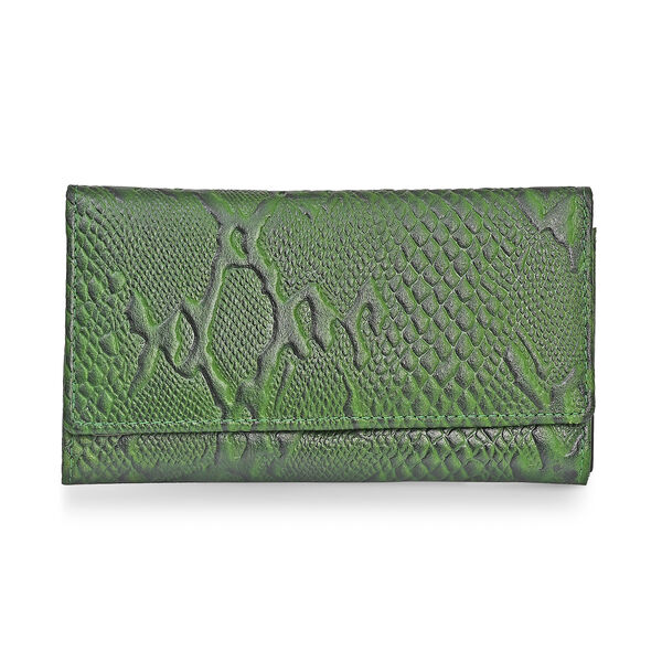LA MAREY Geldb&ouml;rse aus Leder mit RFID Schutz und Python Pr&auml;gung, 18,4 x 10,2 cm, Gr&uuml;n