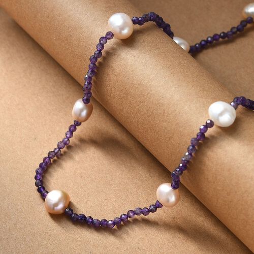 AA mehrfarbige Süßwasserperle und afrikanische Amethyst Halskette, 60cm image number 1