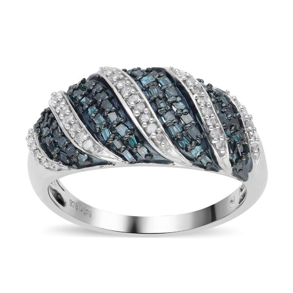 Wei&szlig;er und blauer Diamant-Ring, 925 Silber platiniert  ca. 0,50 ct