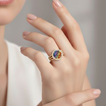 LUXURIANT AAA mehrfarbiger Saphir und Labor Diamant Ring in 585 Gold - 4,71 ct.