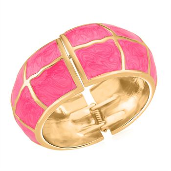 Emaille-Armreif mit Karomuster, ca. 18,5 cm, pink emailliert