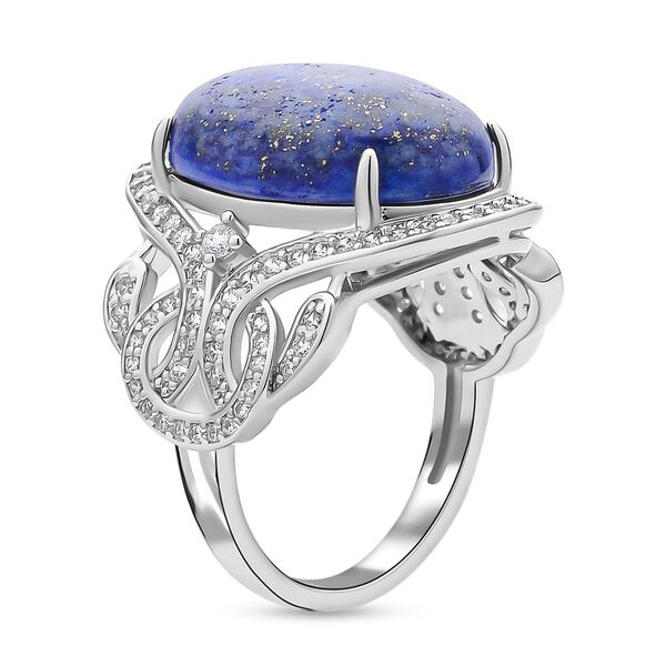 Lapislazuli, wei&szlig;er Zirkon Ring, Messing (Gr&ouml;&szlig;e 16.00) ca. 15,30 ct image number 4
