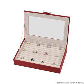 Schmuck-Ringbox aus Kunstleder mit Glasdeckel, 26,7x17,8x5,5cm, Weinrot