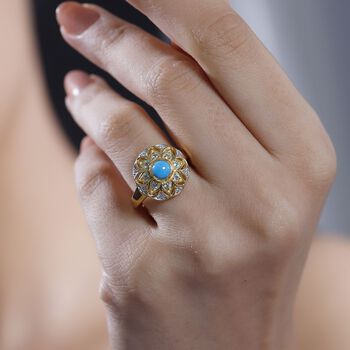 AA Amerikanischer nat&uuml;rlicher Sleeping Beauty T&uuml;rkis, Blauer Apatit Ring, 925 Silber 750 Gelbgold Vermeil (Gr&ouml;&szlig;e 18.00) ca. 0.63 ct