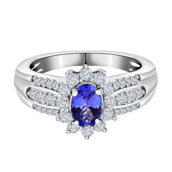 AAA Tansanit und Zirkon-Ring, 925 Silber platiniert (Gr&ouml;&szlig;e 18.00) ca. 1.18 ct