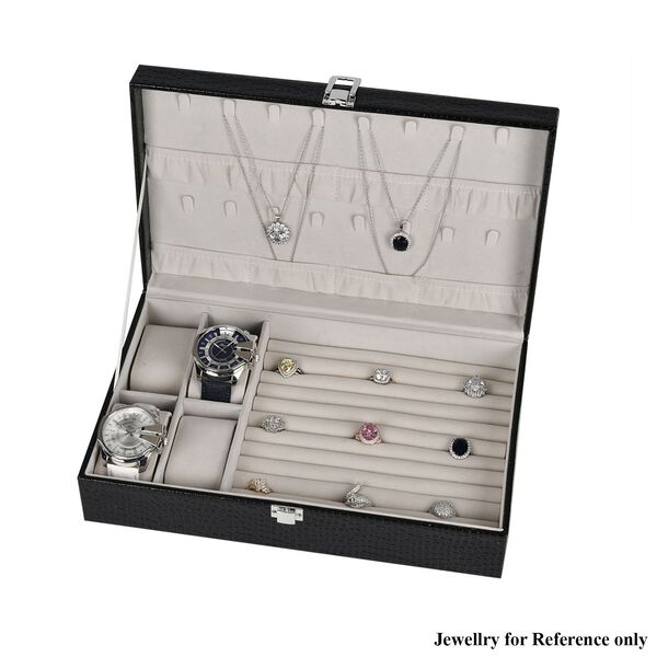 Premium Schmuckbox mit Silberpoliertuch, 32x20x8,7 cm, Schwarz