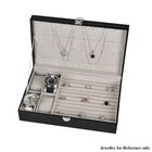 Premium Schmuckbox mit Silberpoliertuch, Eleganter Organizer für Ringe, Halsketten, Uhren und Accessoires, 32 x 20 x 8,7 cm, schwarz