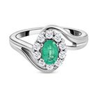 AAA Kagem sambischer Smaragd und weißer Zirkon Ring, 925 Silber platiniert (Größe 17.00) ca. 0.93 ct