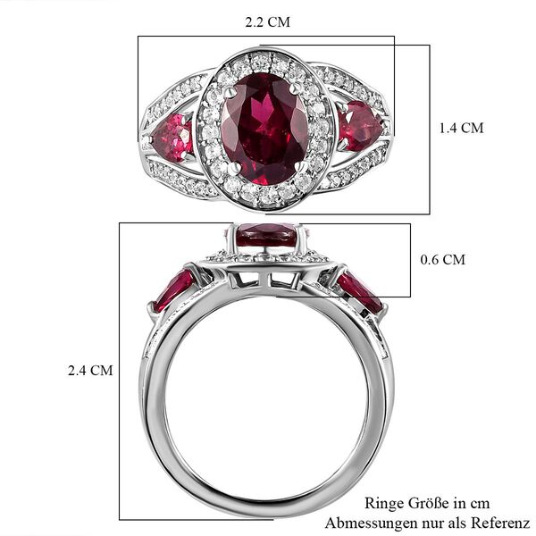 Rhodolith Granat und Zirkon-Halo-Ring, 925 Silber platiniert, 3,38 ct. image number 7
