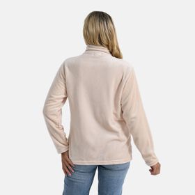 LA MAREY - Velvet Kuschel Jacke mit Reißverschluss und Taschen, Beige, L / XL