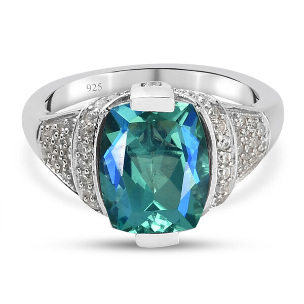 Pfau Triplett Quarz und Zirkon Ring 925 Silber platiniert