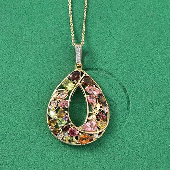 AA Mehrfarbig-Turmalin Schmuckset ca. 50 cm 925 Silber 750 Gelbgold Vermeil ca. 4,00 ct.