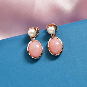 D'Joy Rosa Opal, S&uuml;&szlig;wasser Perle (4mm) Ohrringe 925 Silber 750 ros&eacute;vergoldet