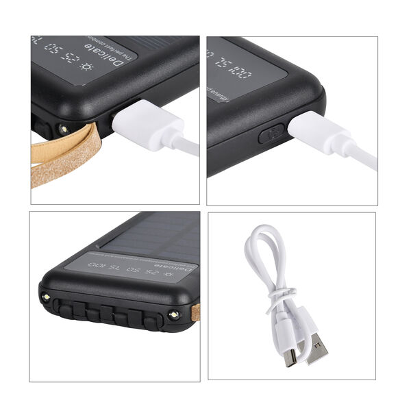 10.000mAh Solar Powerbank, multifunktional mit integrierten Kabeln und LED-Digitalanzeige, schwarz image number 7