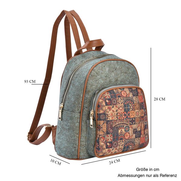 Rucksack aus Naturkork mit Kunstleder-Griffen, Bohème Muster, Blau image number 7