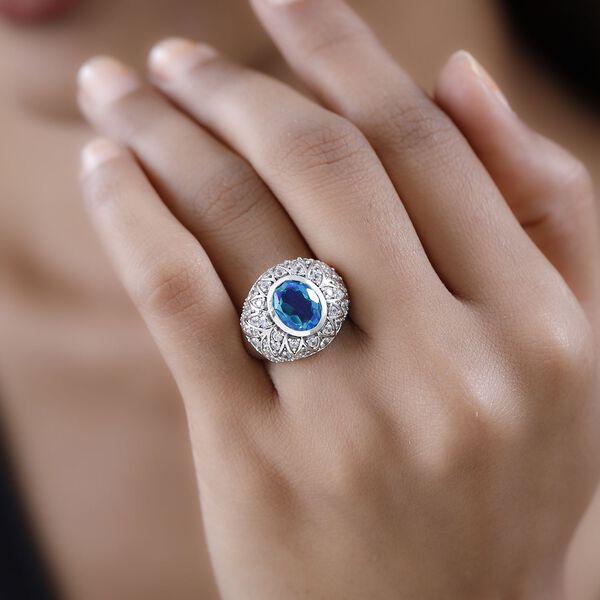 Paraiba Pfau Triplett Quarz und Zirkon Ring - 5,13 ct. image number 2