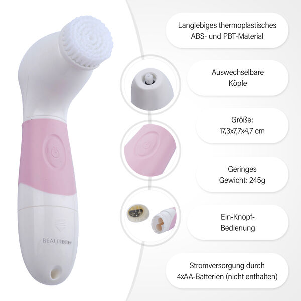 4 in 1 Gesichts Reinigungsb&uuml;rste, 4xAA Batterien (nicht inkl.), Wei&szlig; und Rosa image number 4