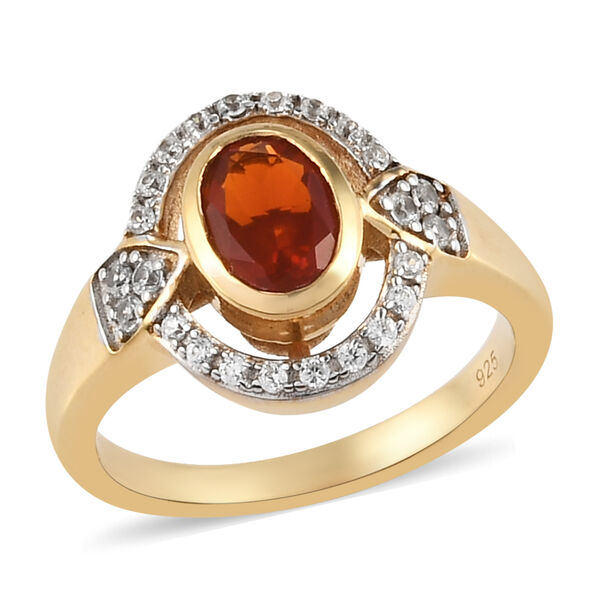 Mexikanischer Kirschfeuer-Opal und Zirkon Ring 925 Silber vergoldet  ca. 0,83 ct image number 3