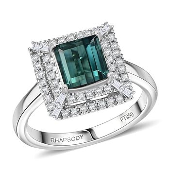 Rhapsody AAAA Pirineu Lagoon Tourmaline, Wei&szlig;er Diamant Ring 950 Platin (Gr&ouml;&szlig;e 16.50) ca. 1,59 ct