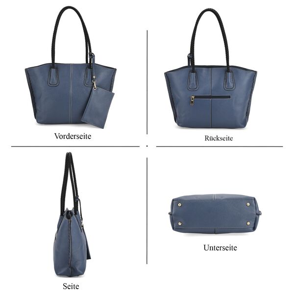 2er-Set Echtleder-Shopper, stilvolle Handtaschen mit passendem Rei&szlig;verschluss-Etui, Blau image number 5