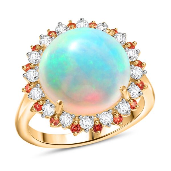 AAA Nat&uuml;rlicher, &auml;thiopischer Welo Opal, Padparadscha Saphir, Lab Grown Diamant Ring 585 Gold (Gr&ouml;&szlig;e 19.00) ca. 6.72 ct image number 0