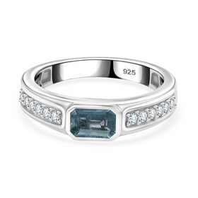 AA Aqua Kyanit, Moissanit Ring 925 Silber rhodiniert (Größe 21.00) ca. 1,00 ct