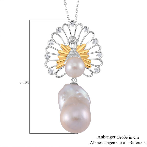 Wei&szlig;e Edison Perle, Wei&szlig;e Barockperle Anh&auml;nger mit Kette, 925 Silber platiniert, 925 Silber, bicolor image number 6