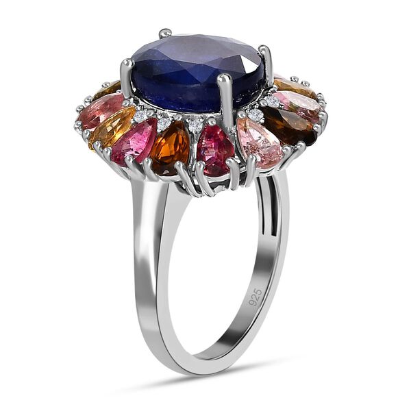Masoala Saphir (Fissure gef&uuml;llt), mehrfarbiger-Turmalin Ring 925 Silber platiniert (Gr&ouml;&szlig;e 17.00) ca. 8.61 ct image number 5