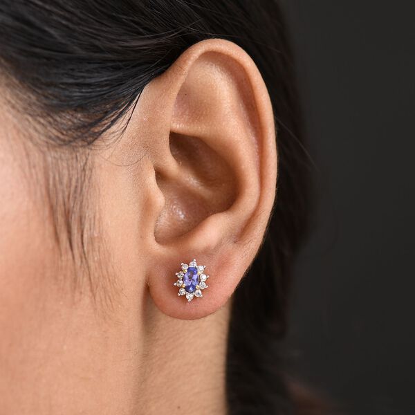 AA Tansanit, Wei&szlig;er Zirkon Ohrringe 925 Silber 750 Gelb Vergoldet ca. 0.92 ct image number 3