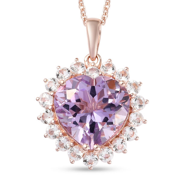 Rose De France Amethyst und wei&szlig;er Topas Anh&auml;nger mit Silberkette, 50 cm, 925 Silber Ros&eacute;gold Vermeil ca. 15,23 ct