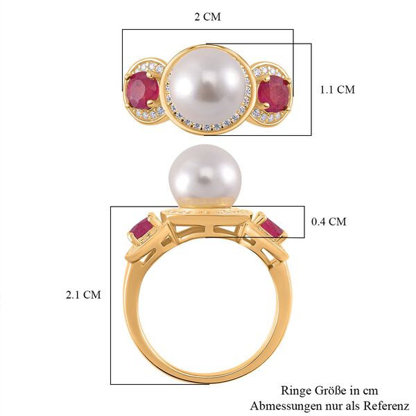 Wei&szlig;e Muschelkernperle, Afrikanischer Rubin (Fissure gef&uuml;llt) Ring 925 Silber vergoldet (Gr&ouml;&szlig;e 17.00) image number 5
